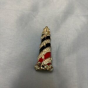 Heidi Daus Lighthouse Crystal and Enamel Pin Brooch Swarovski Elements RARE READ